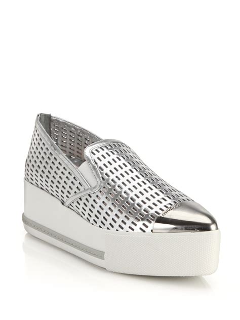 metal cap toe platform sneaker miu miu|mini miu sneakers.